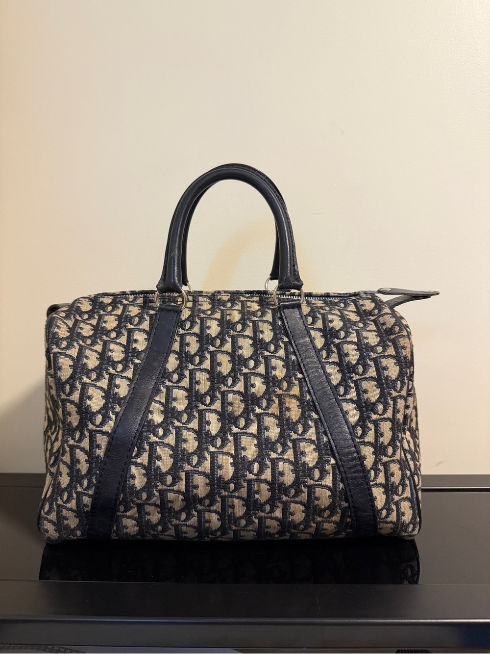 Christian Dior Monogram 30cm Duffel Boston Bag - Navy and Beige Vintage